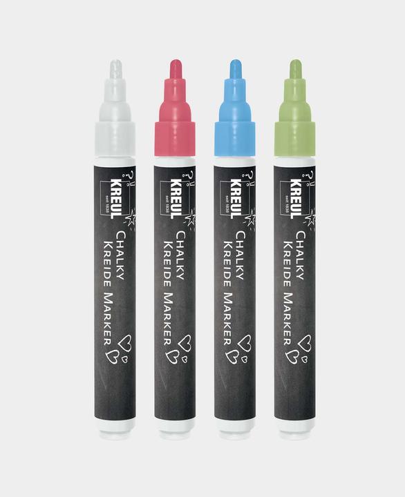 Actual product image Kreul Chalk Marker Chalky, Medium, Set of 4 Window Decoration (Cozy Red, Rosemary Green, Snow White, nordic blue, 4 mm, 4 x)