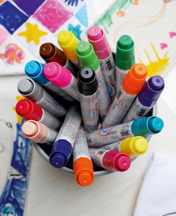 Produktbild Kreul Textil Marker medium Junior 18er Set (Braun, Grau, Rot, Pink, Grün, Violett, Hellgrün, Rosa, Hellpink, Blau, Schwarz, 4 mm, 18 x)
