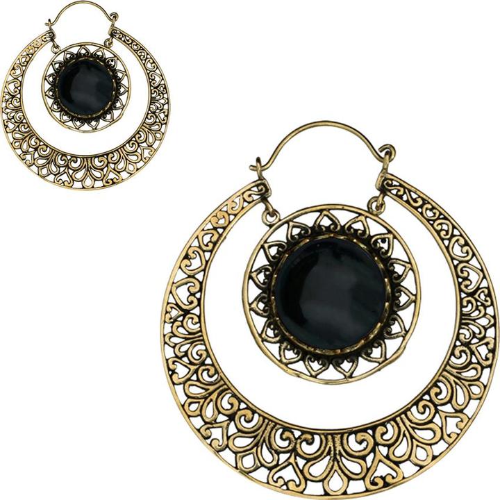Image du produit Star Piercing Ohrring vergoldet Creole mit Herzen und Onyx Stein (Laiton, Minéral)