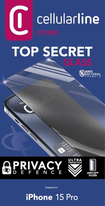 Immagine prodotto Cellularline Top Secret Glass (1 Pezzo/i, Apple iPhone 15 Pro)