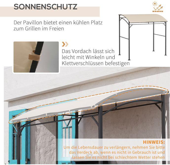 Actual product image Swisshandel24 Barbecue gazebo, rain cover, UV-resistant, with hooks, steel, polyester, beige, 215 x 150 x 220 cm (215 cm, 150 cm)