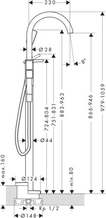 Produktbild hansgrohe Fertigmontageset AXOR ONE f Einhebel-Wannenm. bodenst bru bl chr