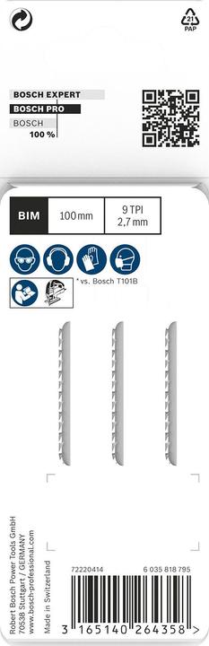Immagine prodotto Bosch Professional Zubehör Lama per seghetto alternativo PRO Hardwood clean T101BF, 100 mm, 3 pezzi.