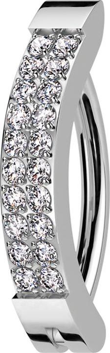 Star Piercing Banane klappbar silber Schild zwei Reihen Kristalle silber (ohne Messing, Titan G23)