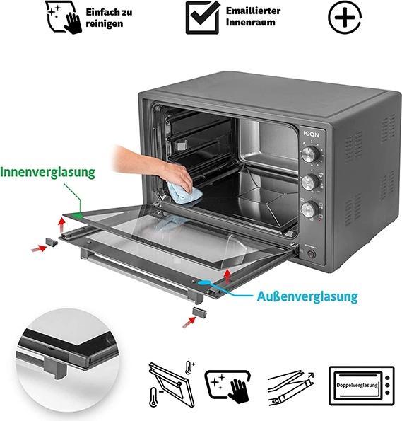 Actual product image Icqn XXL Vrijstaande Oven - 60L - Convectie Mini Oven - Hetelucht /u0026 Grillfunctie - Gemailleerde Holt