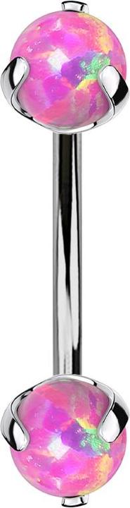 Produktbild Star Piercing Micro Banane silber Innengewinde mit zwei Kugeln Opal pink gefasst (Titan G23, ohne Messing)