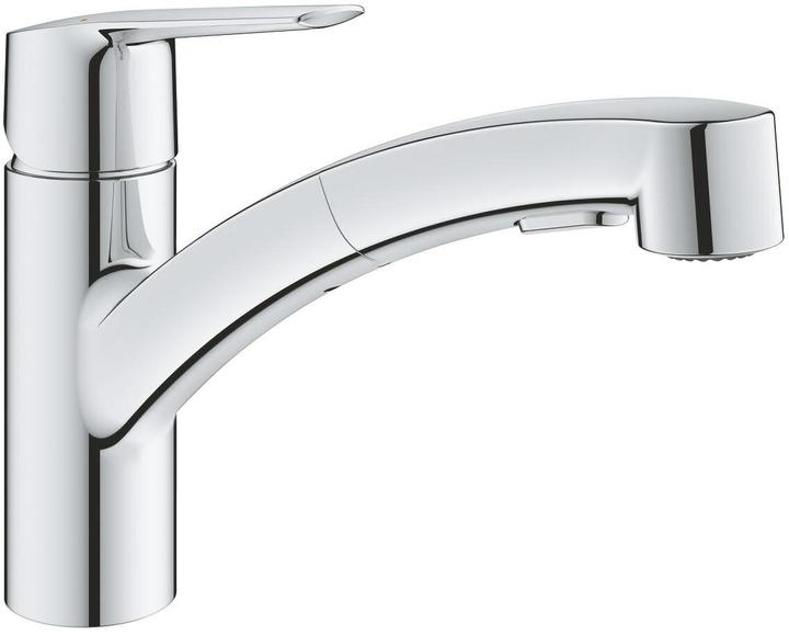 Grohe Start QuickFix, Küchenarmatur, herausziehbar, schwenkbarer Auslauf, mit 2 Strahlarten, chrom