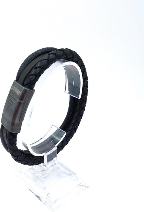 Image du produit Thomss Bracelet cuir No.18 Cuir unisexe noir & fermoir acier inoxydable mat circonférence 22.5cm (22.50 cm, Acier inoxydable, 100% cuir)