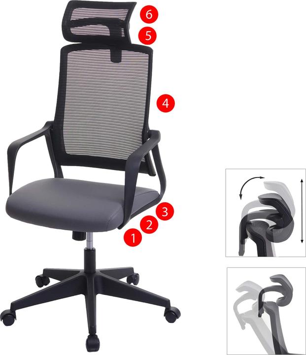 Produktbild Swisshandel24 Bürostuhl, Drehstuhl Schreibtischstuhl, ergonomisch Kopfstütze, Kunstleder grau