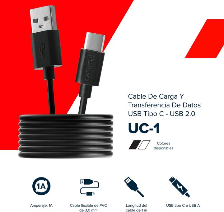 Immagine prodotto Canyon Cavo Standard USB Type-C, Lunghezza 1m (1 m, USB 2.0)