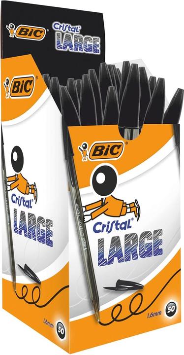 Immagine prodotto Bic Biros Cristal Large, colore linea: nero (Nero, Trasparente, 50 x)
