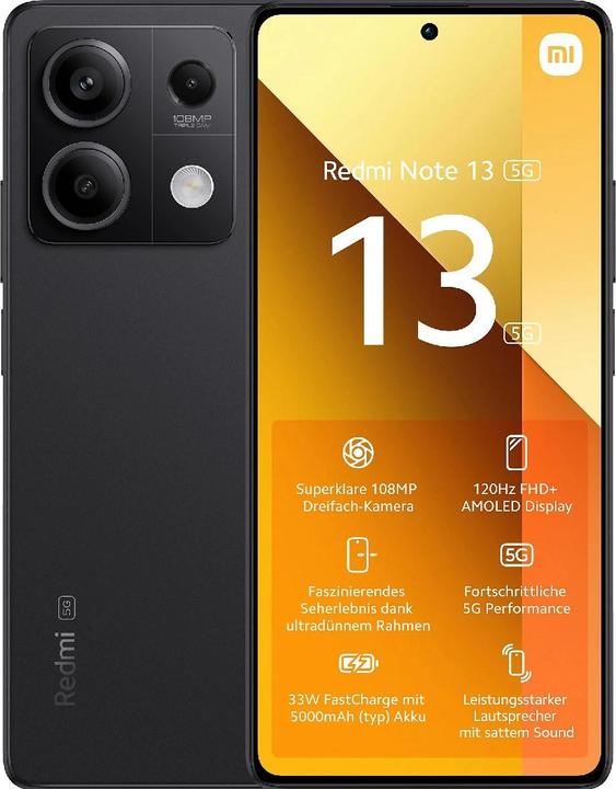 Actual product image Xiaomi Redmi Note 13 5G (256 GB, Graphite Black, 6.67", Hybrid Dual SIM, 108 Mpx, 5G)