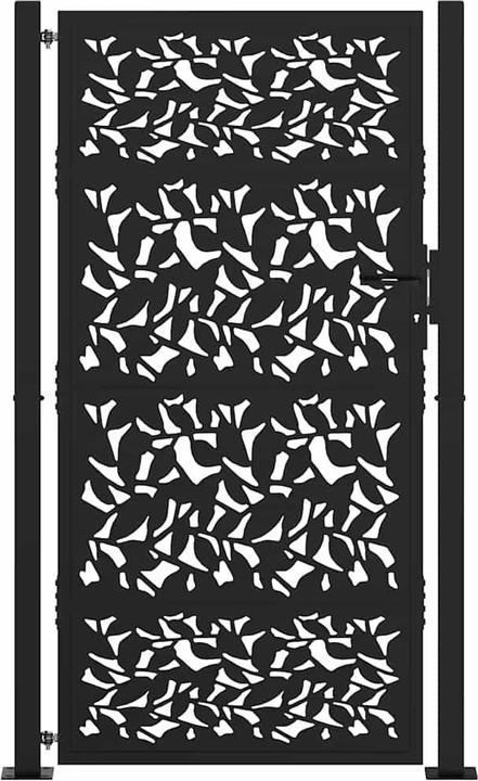Produktbild VidaXL Gartentor Schwarz 105x180 cm Stahl Blatt-Design Zauntor Outdoor Tor