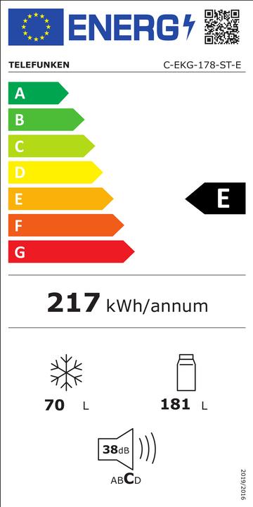 Energie-Label Telefunken Einbau-Kühl-Gefrierkombination | Einbaukühlschrank mit Gefrierfach | 178cm Nische | 251 L (251 l)