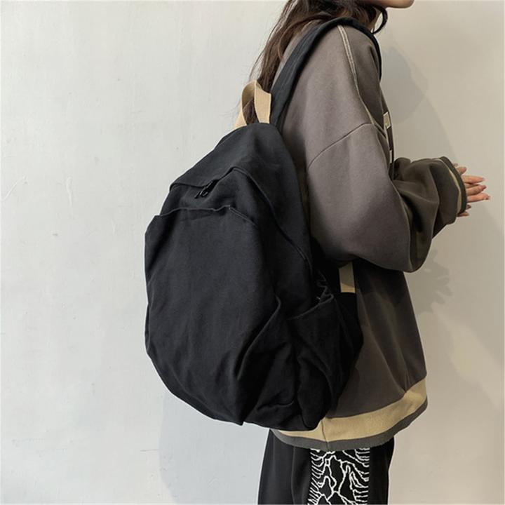 Produktbild Only-Bags.Store Vintage Canvas Rucksack, grosse Kapazität Schultasche, solide Farbe Rucksack, Computer-Rucksack