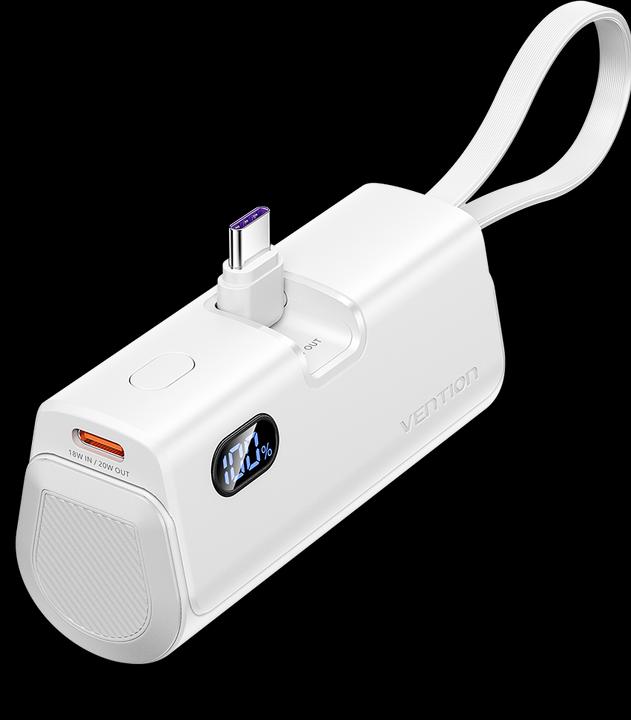 Immagine prodotto Vention Display LED 4800mAh Power Bank (USB-C + Lightning + USB-C) 22.5W Bianco Tipo USB-C pieghevole (4800 mAh, 18 W, 17760 Wh)