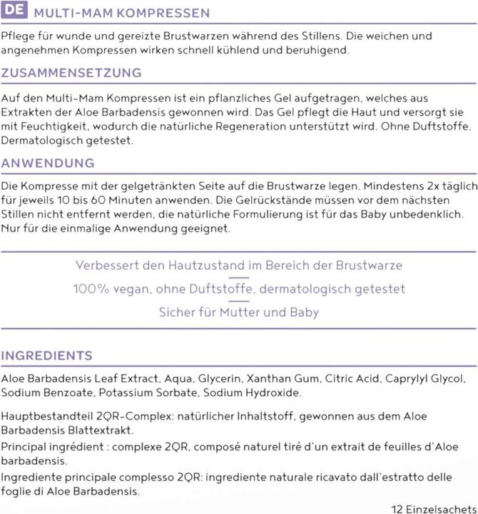 Nutritional values and ingredients Multi-Mam Kompressen