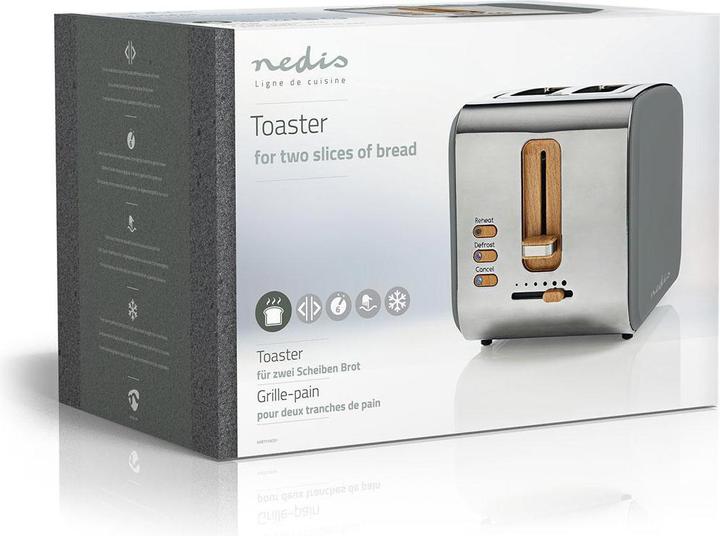 Produktbild Nedis Toaster Soft Touch Serie 2 Steckplätze Bräunungsstufen: 6 Auftaufunktion Grau