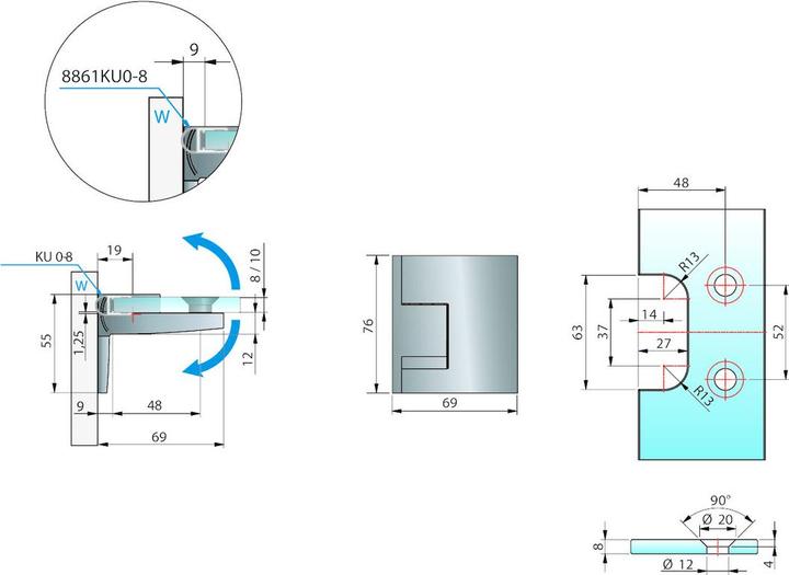 Actual product image Pauli+Sohn P+S Pendeltürband G-W 90°, re, ER optik