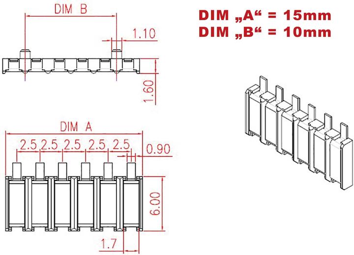 Actual product image Planet-Hobby spring contact 6-pole (contact plate) 15x6mm 3pcs.
