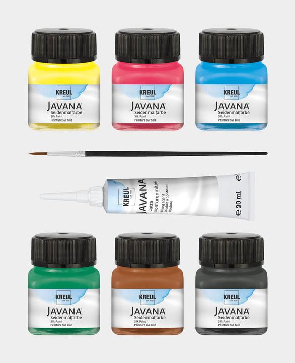 Produktbild Kreul Seidenmalfarben Set (Gelb, Dunkelgrün, Blau, Schwarz, Rot, Braun, 140 ml)
