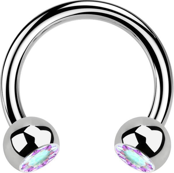 Star Piercing Micro Circular Barbell silber mit zwei Kugeln Kristall multicolor (ohne Messing, Titan G23)