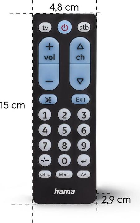 Immagine prodotto Hama Telecomando TV universale, a infrarossi, per 2 dispositivi, tasti grandi, insegnabile (Telecomando universale, Infrarossi)