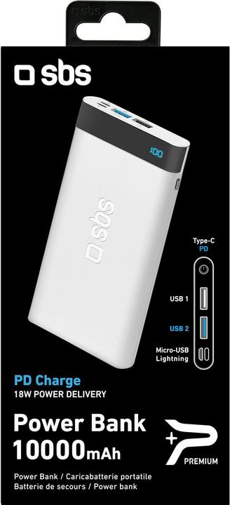Produktbild SBS Powerbank PD Charge 10000 mAh (10000 mAh, 18 W, 37 Wh)
