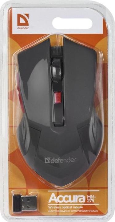 Actual product image Defender MOUSE ACCURA MM-275 RF BLACK AND RED OPTICAL 1600DPI 6P (Wireless)