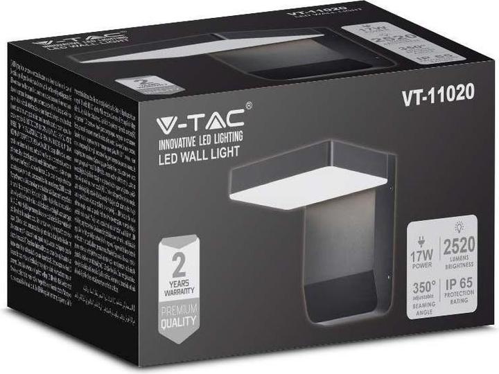 Image du produit V-TAC VT11020150B Applique murale LED 20W Corps noir Carré 4000K IP65 (2580 lm, IP65)