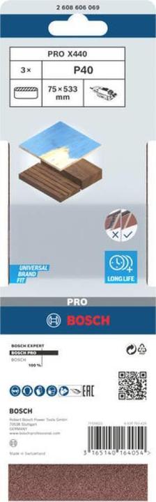 Label énergétique Bosch Professional Zubehör PRO X440 bande abrasive, 75 x 533 mm, G80 (80)