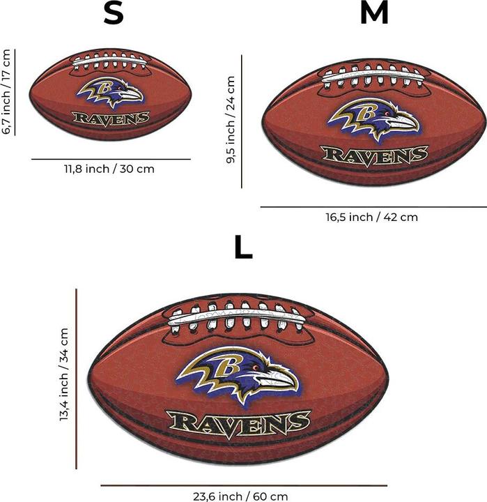 Actual product image Iconic NFL - Baltimore Ravens– Football with Logo - Wooden Puzzle Size L (500 pieces) (500 pieces)