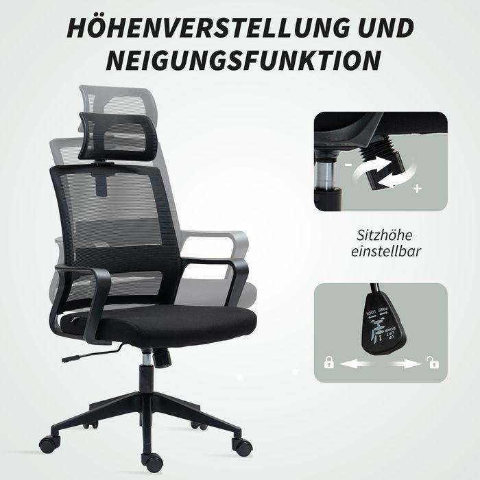 Produktbild Swisshandel24 Bürostuhl Ergonomischer Schreibtischstuhl mit Armlehne, Verstellbar Kopfstütze