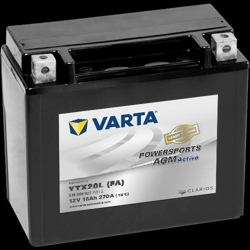 Varta Powersports AGM ACTIVE YTX20L-BS 18Ah Motorcycle Battery 12V (DIN 82000) (12 V, 18 Ah, 270 A)
