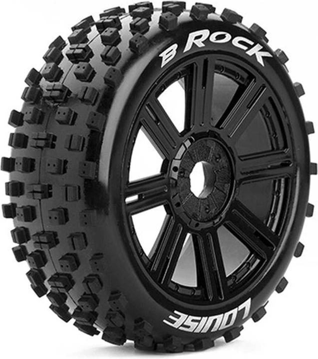 Actual product image Louise B-ROCK 1-8 Buggy Complete Wheel Set Ready Glued Soft Spoke Rims Black Hex 17mm L-T3270SB
