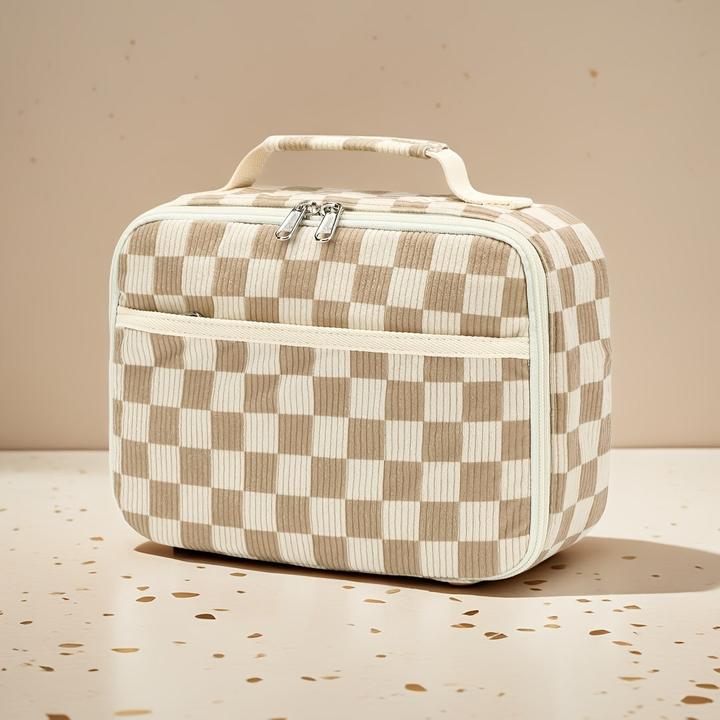 Actual product image Only-Bags.Store Grosses Fassungsvermögen Chic Cord isolierte Lunch Bag mit kariertem Design - auslaufsicher und