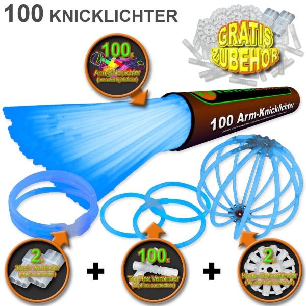 Image du produit Knicklichter 100 bras lumineux en BLEU avec connecteurs TopFlex ultra-flexibles inclus