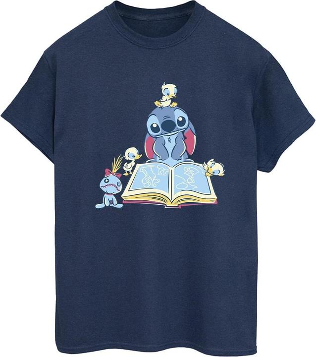 Actual product image Disney Womens/Ladies Lilo & Stitch Reading A Book Cotton Boyfriend T-Shirt (XXL)