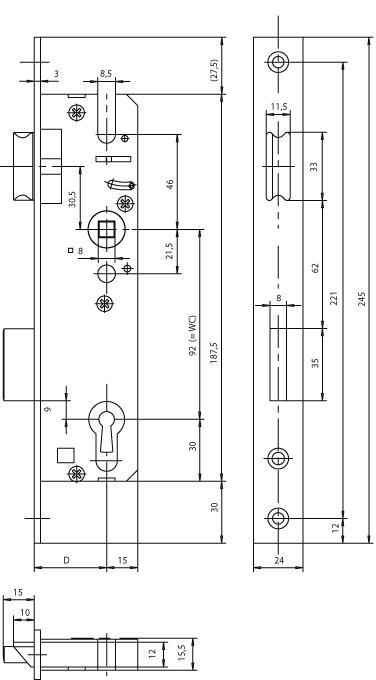 Actual product image Magni KFV Tubular frame lock no. 28 PZ W 30 mm (Mortise lock)