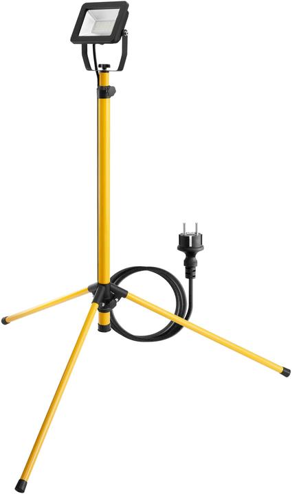 LED-Baustrahler mit Teleskopstativ, 30 W, 2550 lm und neutralweiss Licht (4000 K), mit Schutzkontaktstecker und robustes 2,5-m-Kabel H05RN-F 3G1,0 mm², Masse: 95 x 95 x 180 cm BxTxH