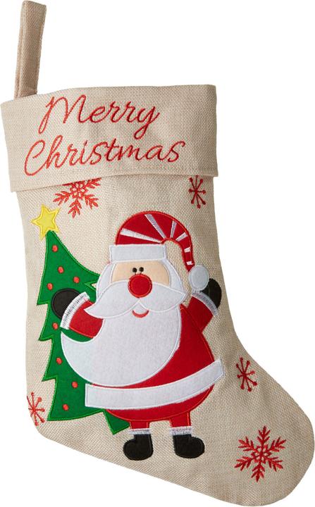 Produktbild tectake Nikolausstiefel in Jute-Optik mit Weihnachtsmann-Motiv