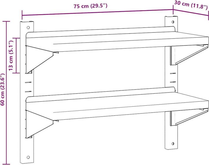 Produktbild VidaXL Wandregal mit 2 Böden Edel (75 x 30 x 60 cm)