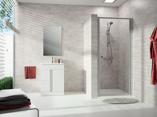 Actual product image Hüppe Alpha 2 pivot door, in recess, 780x1900mm, partially framed (204 cm, 97 cm, 10 cm)