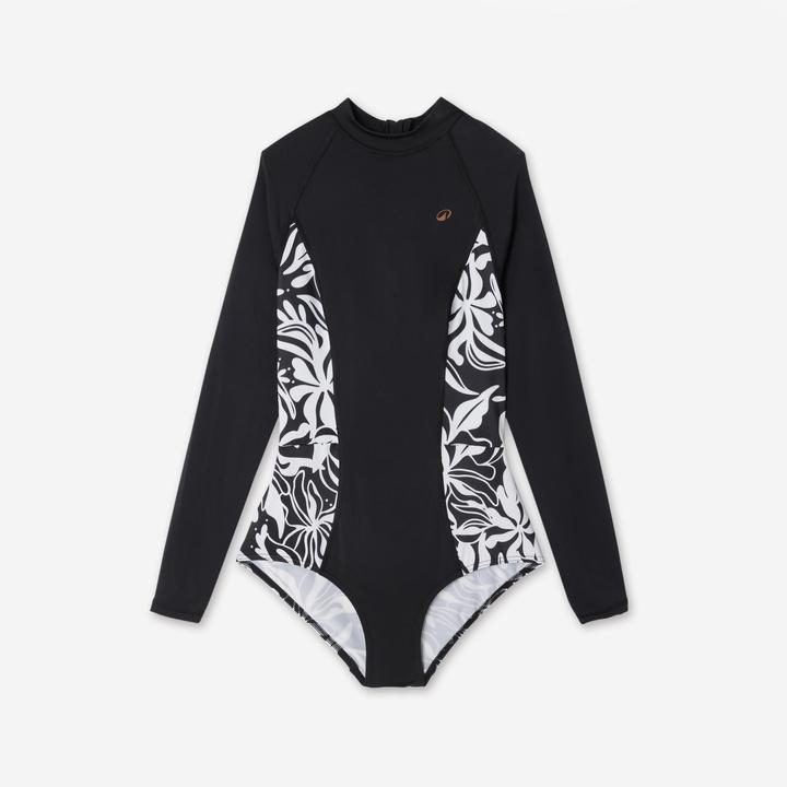 Olaian Badeanzug Surfen Damen langarm Dani schwarz/weiss
