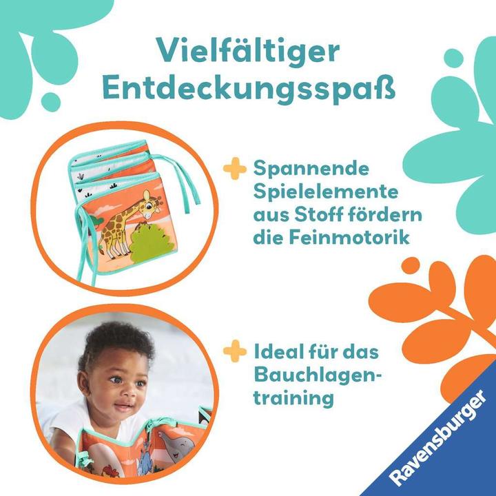 Produktbild Ravensburger 4856 play+ Mein allererstes Stoffbuch: Wilde Tiere, Leporello für die Bauchlage (Deutsch)