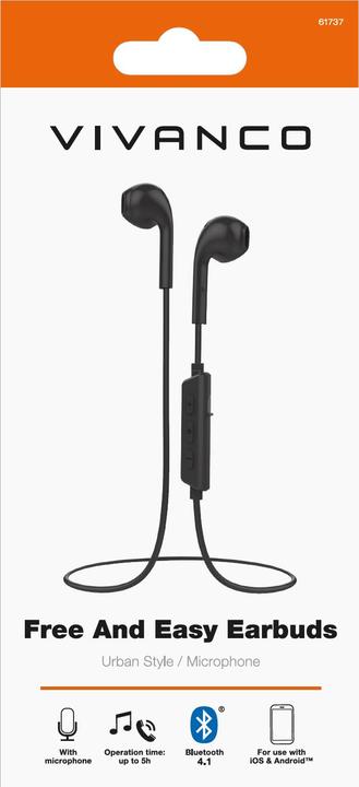 Produktbild Vivanco Free And Easy Headset In-ear Calls/Music Bluetooth Black (5 h, Kabellos)