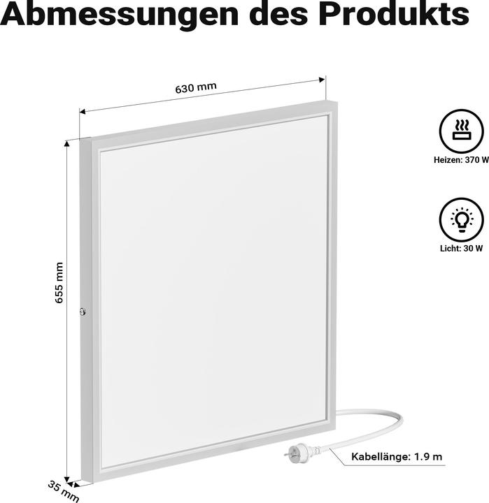 Actual product image Wiltec Infrared ceiling heater 370W 65.5x63x3.5cm Infrared heating LED heater (370 W)
