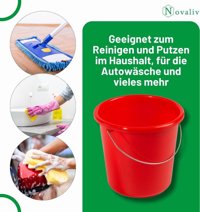 Produktbild Novaliv 4 Stück Eimer 10L Rot mit Masseinteilung - Putzeimer 10 Liter? 28,5 cm Praktischer Allrounde (4 Stk.)