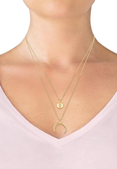 Actual product image Elli Necklace Layer Half Moon Star Plate Zirconia 925 Silver (925 sterling silver, Zirconia, 45 cm)