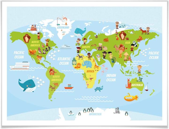 Immagine prodotto Trenddeko Mappa del mondo divertente per bambini (80 x 60 cm)